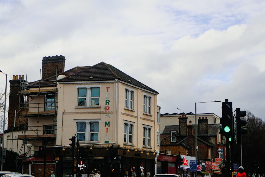 Street corner with buildings and traffic lights