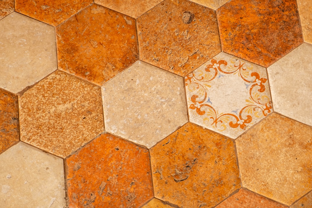 Hexagonal tiles with a decorative center.